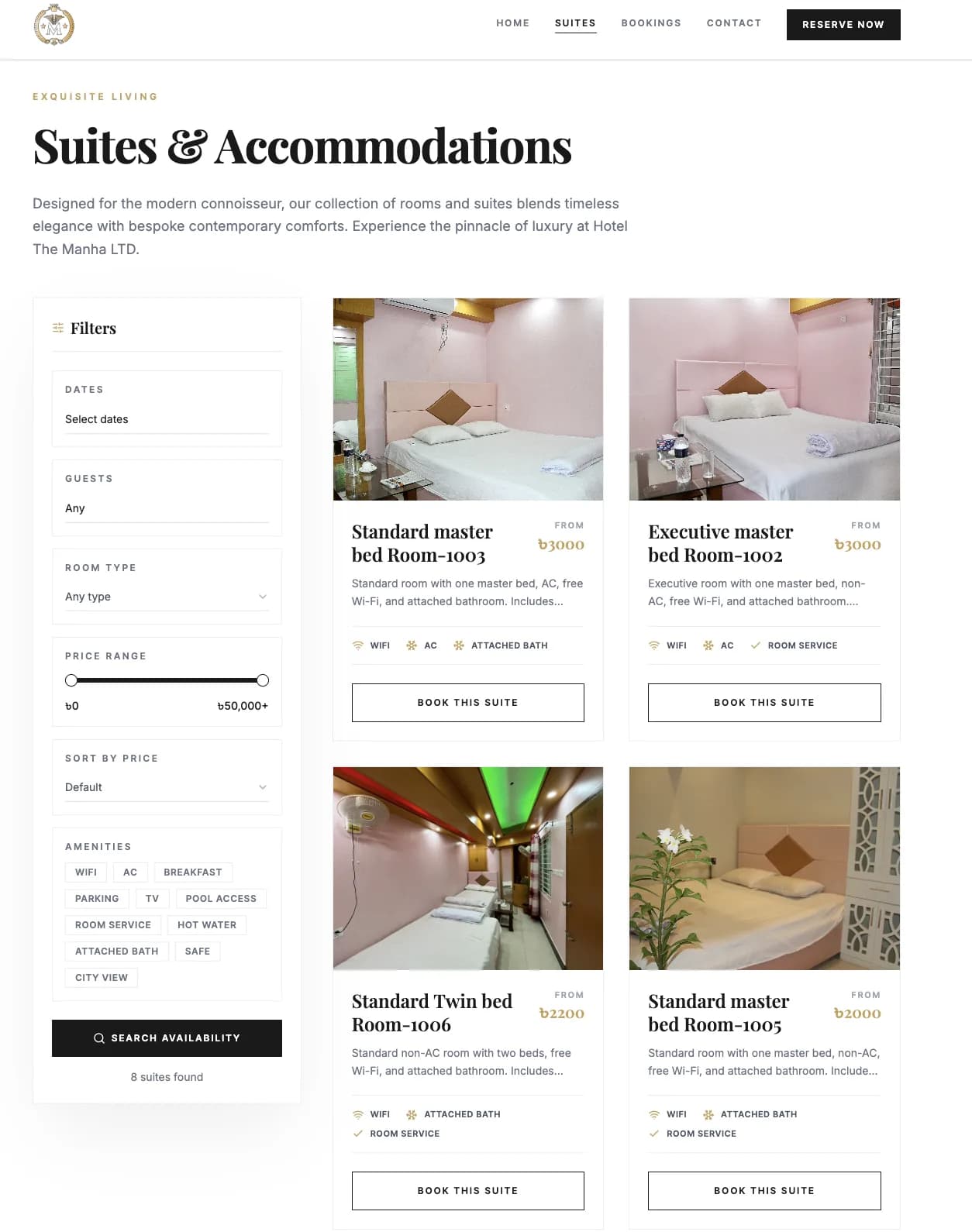 Rooms listing with sticky filter sidebar